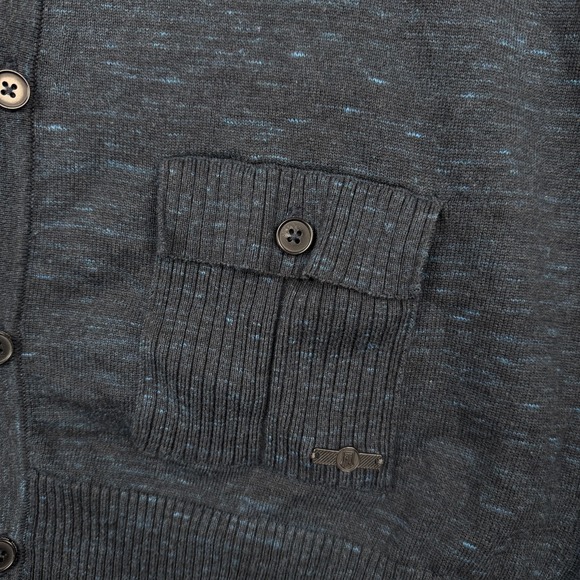 Trash Nouveau Cardigan Mens L Blue V Neck Button Up Sweater Elbow Patch Grandpa - Picture 6 of 10